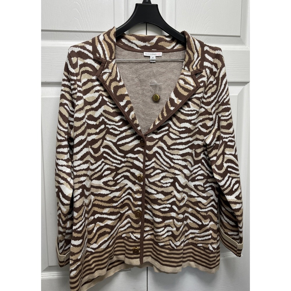 Isaac Mizrahi Live! Women's Brown Jacquard Button Front Cardigan  1X New